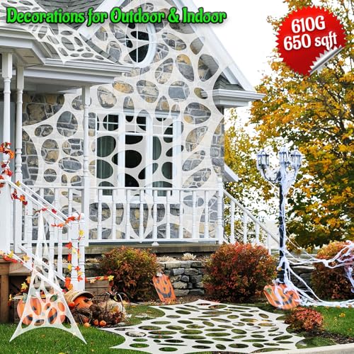 Homgaty 【Creepy Halloween Mask】+ 【650 Sqft Giant Halloween Spider Web】