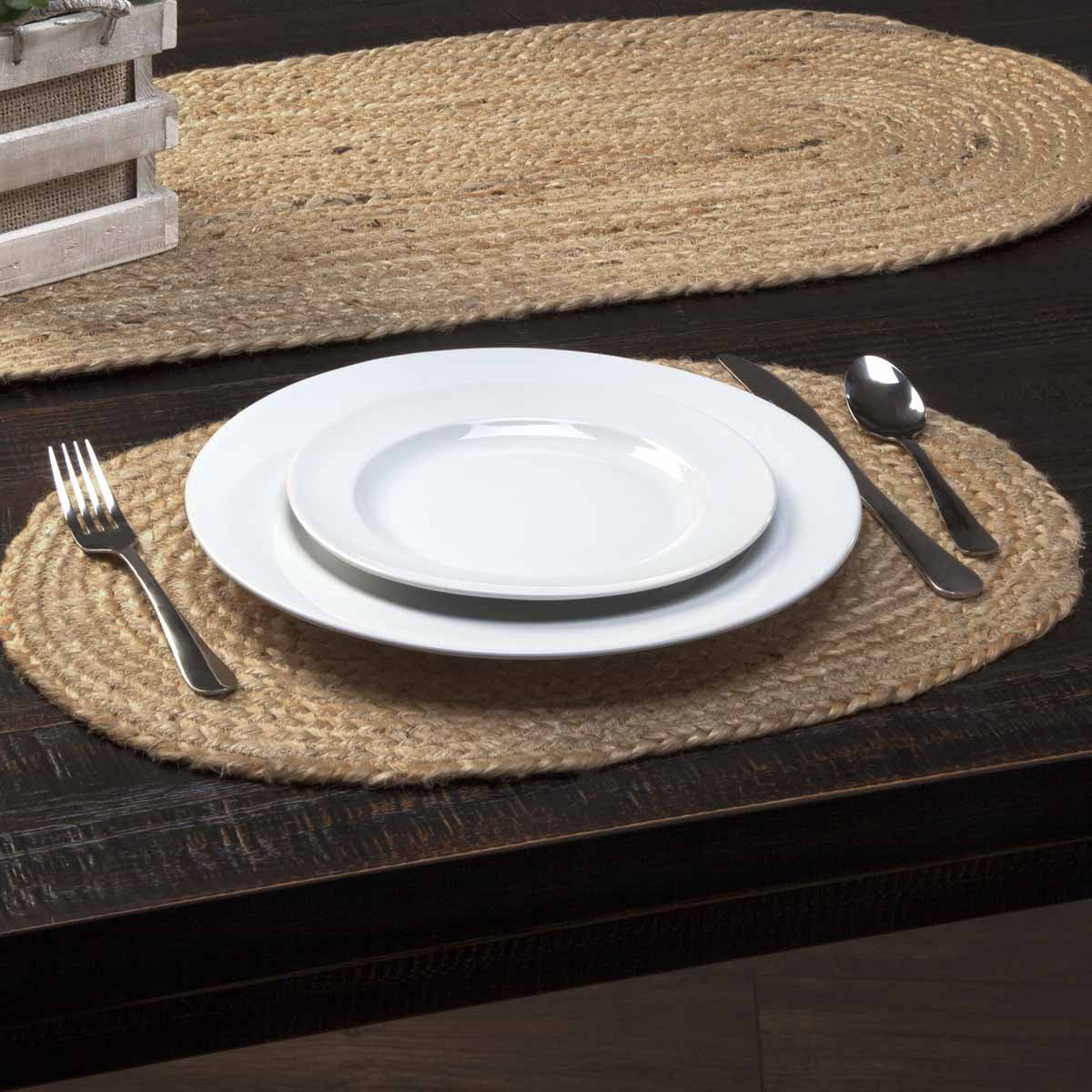 VHC Brands Jute Solid Color Textured Farmhouse Tabletop Kitchen Oval Placemat Set of 6, 12