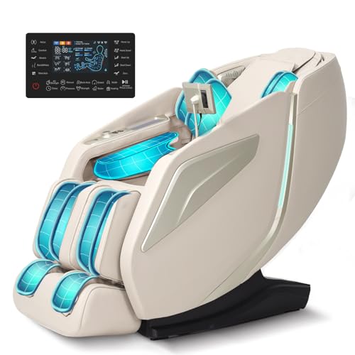 Full Body Zero Gravity Massage Chair with Body Scan 4D Intelligent Shiatsu Strecth Massage, Back/Leg Heated with AI Voice Control Bluetooth Speaker Airbags SL Track Massage Beige
