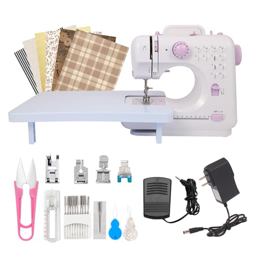 Sewing Machine for Beginners and Kids with Extension Table,Portable Mini Sewing Machines with 12 Built-in Stitch Patterns,2 Speed Foot Pedal,Sewing Supplies Set