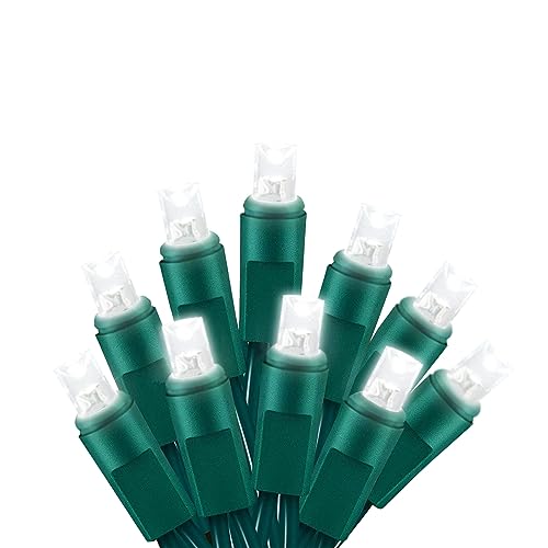 25ft 50 Counts Cool White LED Christmas Lights - Commercial Grade White Christmas Lights Outdoor Waterproof, LED String Lights Indoor 5mm Wide Angle Green Wire, Xmas Tree Lights, IP:65, UL