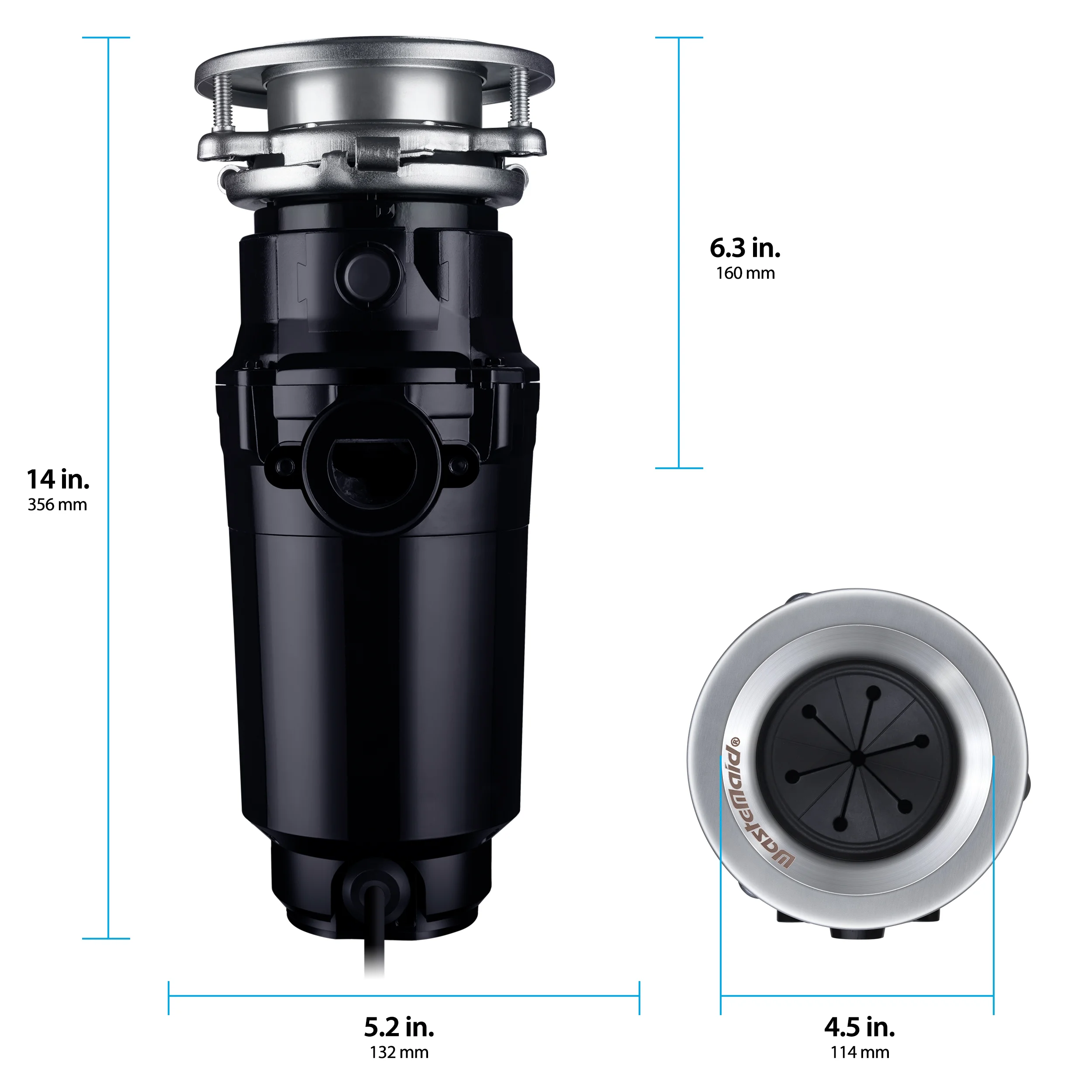 Waste Maid Kitchen Garbage Disposal, 3/4 HP, Slim Line, Black 10-US-WM-458-SL-3B