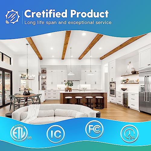 6 Pack 6 Inch 5CCT Ultra-Thin LED Recessed Ceiling Light with Junction Box, 2700K/3000K/3500K/4000K/5000K Selectable, 1050LM Brightness, Dimmable Canless Wafer Downlight, 12WEqv110W, ETL&FCC