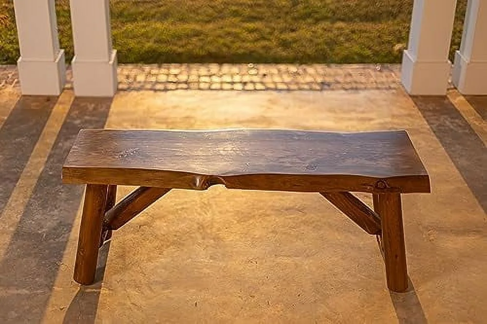 HOOMHIBIU SRL Rustic Logwerks Indoor Bench \u2014 Pine & Cedar Wood Bench \u2014 Front Porch Decor \u2014 Live Edge Small Bench for Entryway  Garden &  \u2014 Handcrafted Wooden B