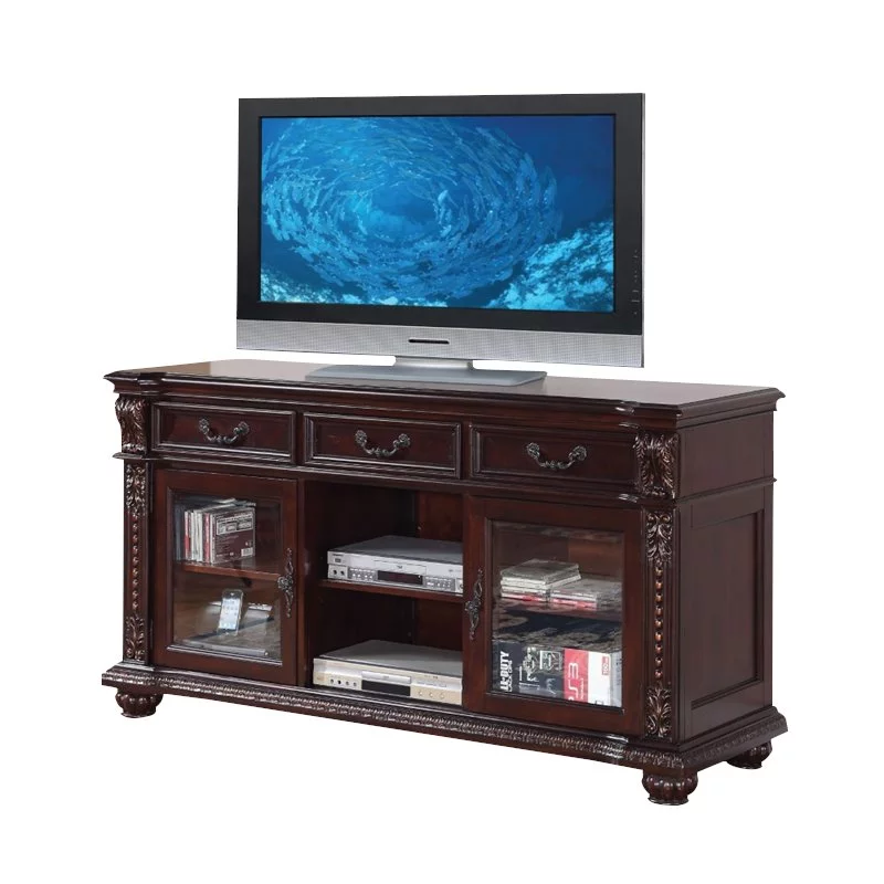 ACME Anondale 3-Drawer Wooden TV Stand with Glass Doors in Cherry