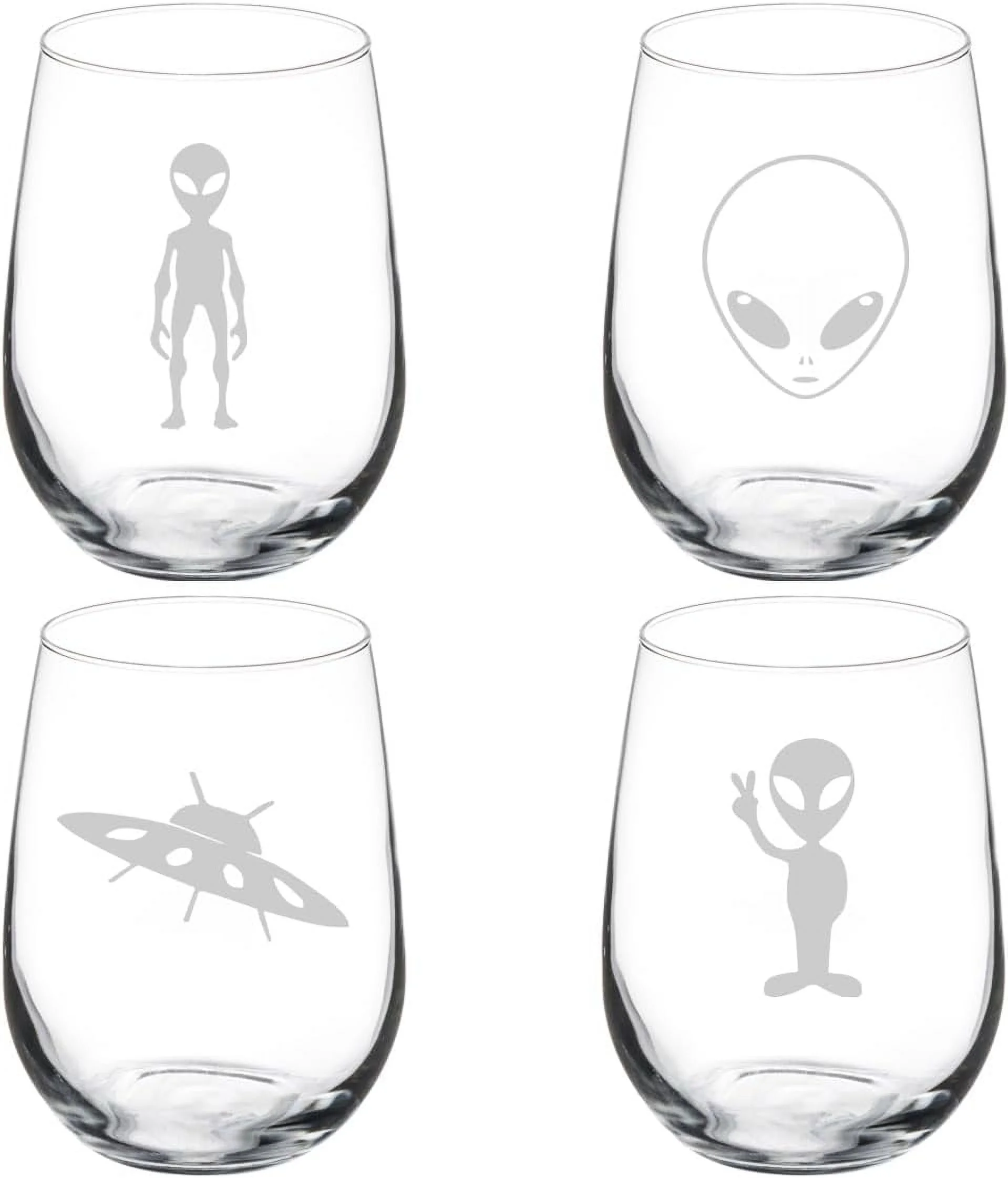 Set Of 4 Wine Glass Gift Alien Collection (17 Oz Stemless)