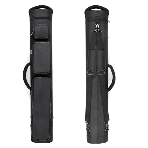 12-Hole Premium Nylon Pool Cue Case – Holds 8 Shafts & 4 Butts, Durable Double Shoulder Strap Design with 3 External Pockets (Black/Blue)