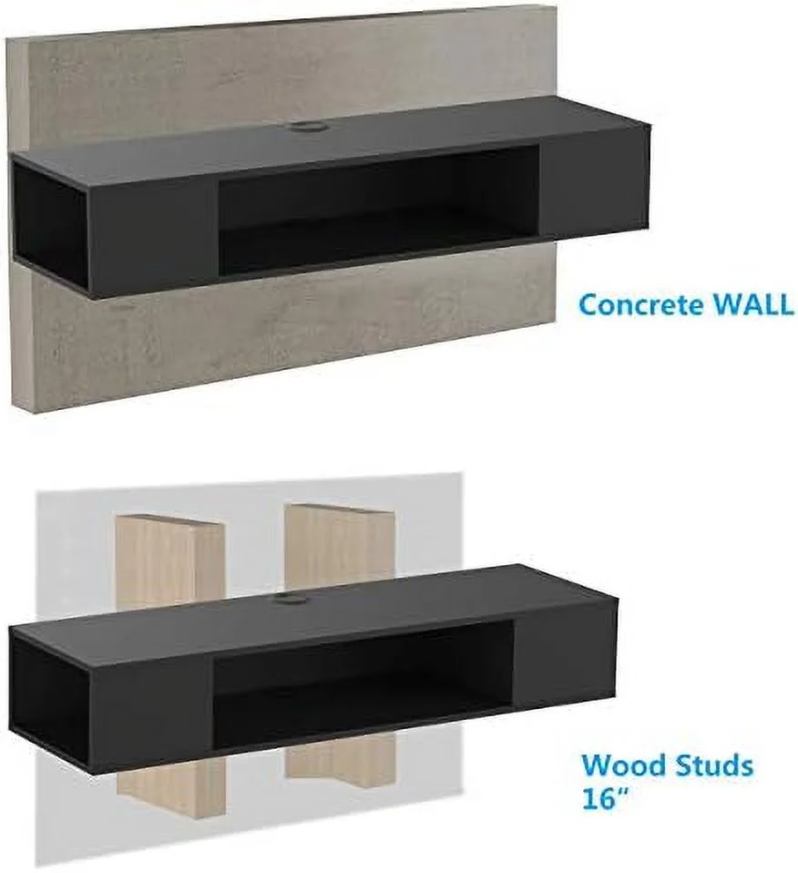 HBBOOMLIFE Floating TV Stand   Wall Mounted Entertainment Center Media Console Component Under TV TV Media Console  with   Black