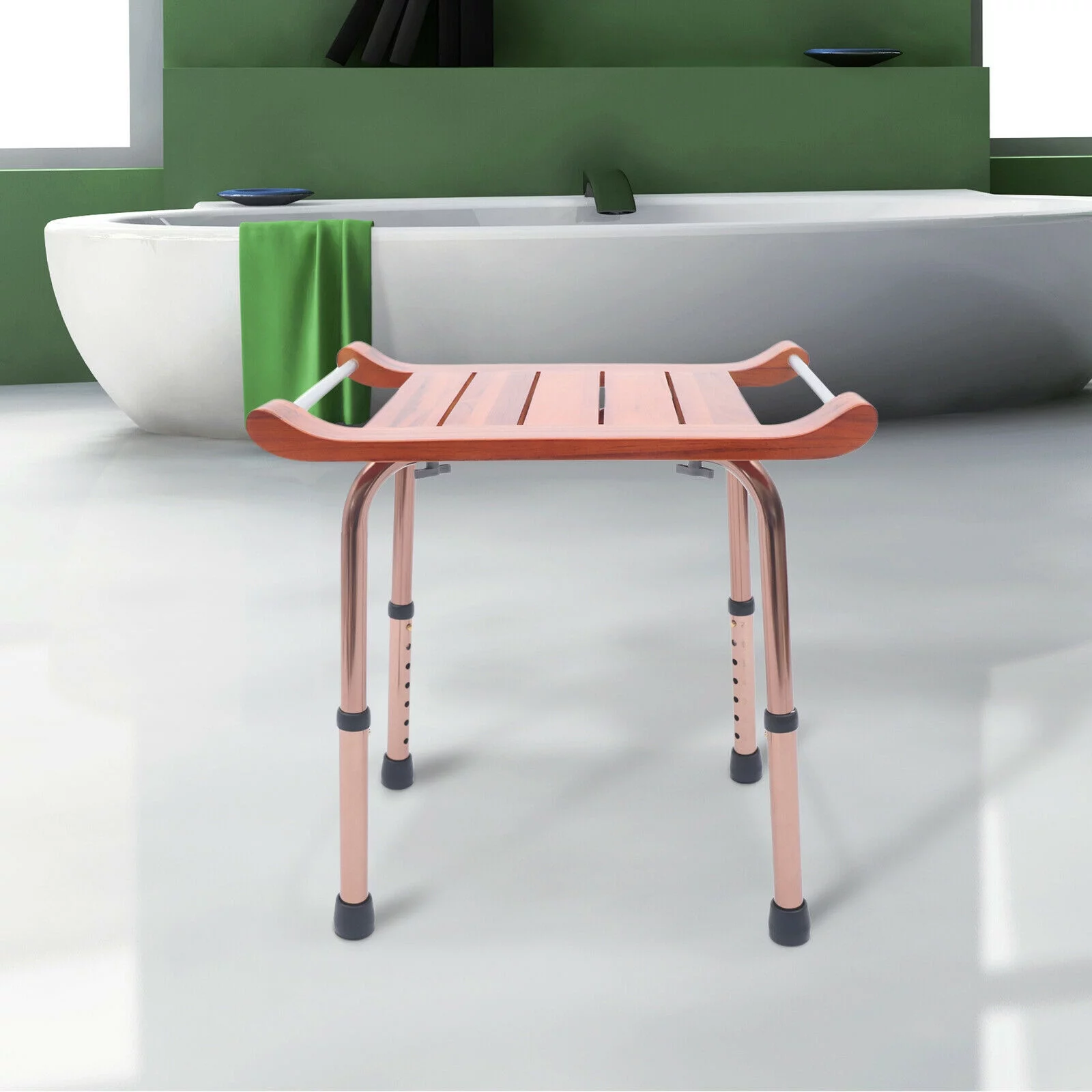 TFCFL Teak Shower Stool Bathroom Bench Furniture SPA Seat Height Adjustable Non-Slip