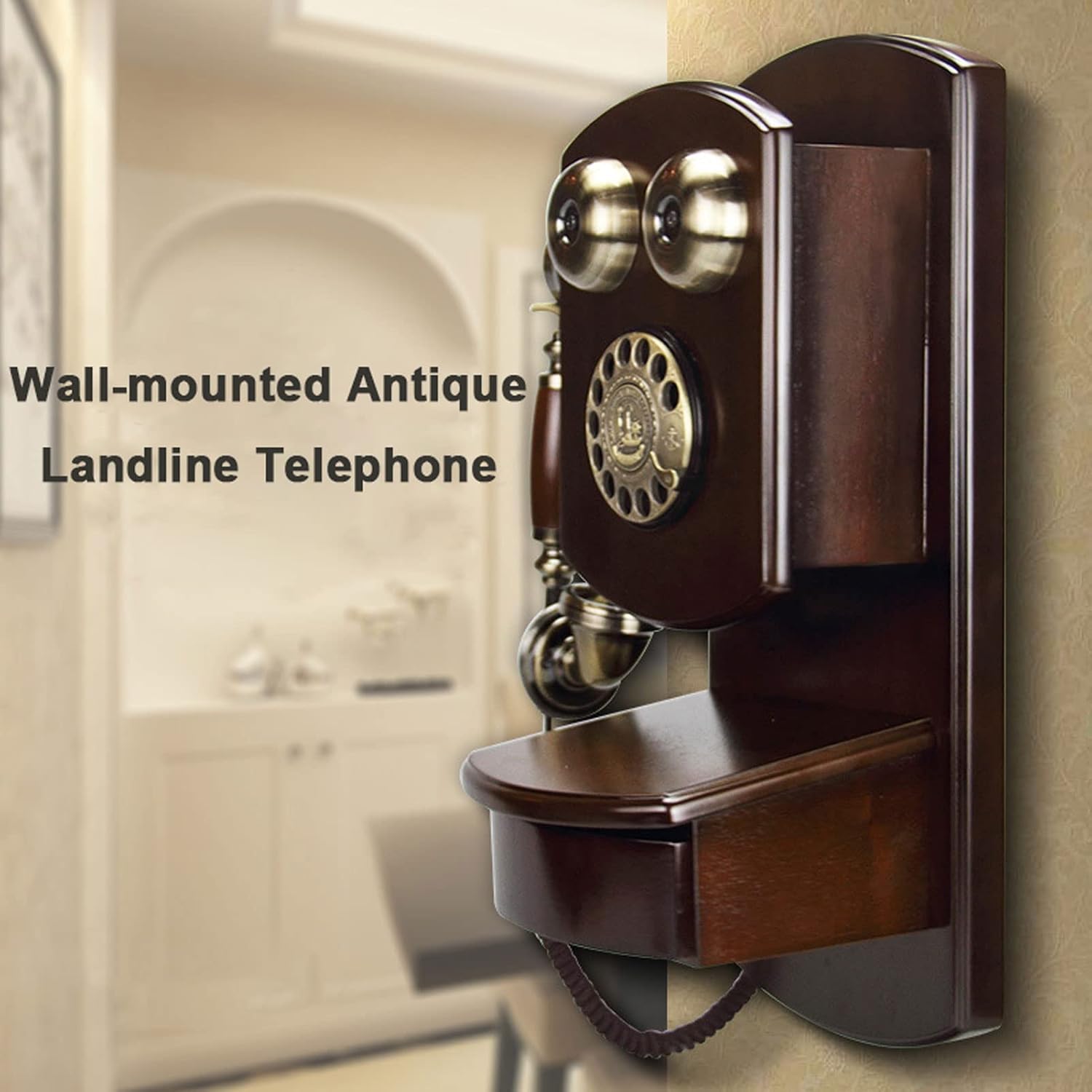 Retro Antique Corded Landline Phone, Classic Old Fashioned Rotary Dial Telephone Decor for Home Desk Decoration Ornament