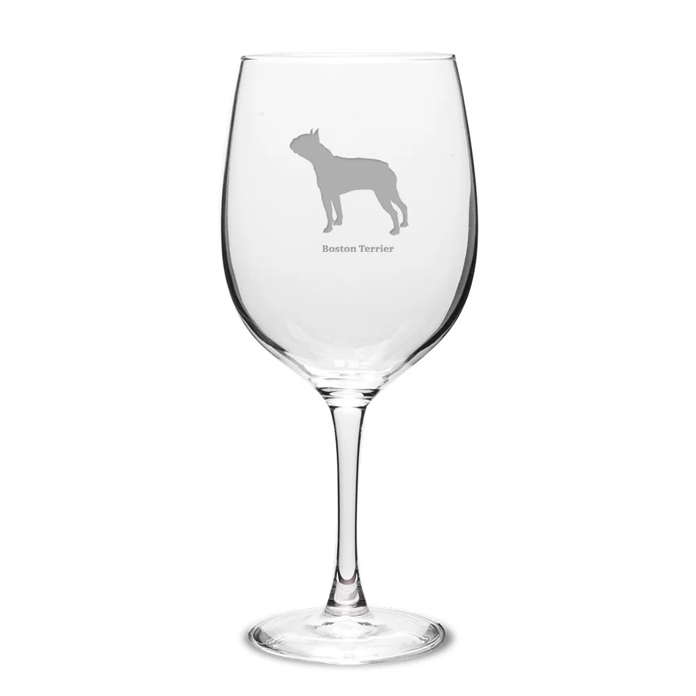 Boston Terrier Deep Etched 19 oz Classic Red Wine Glass