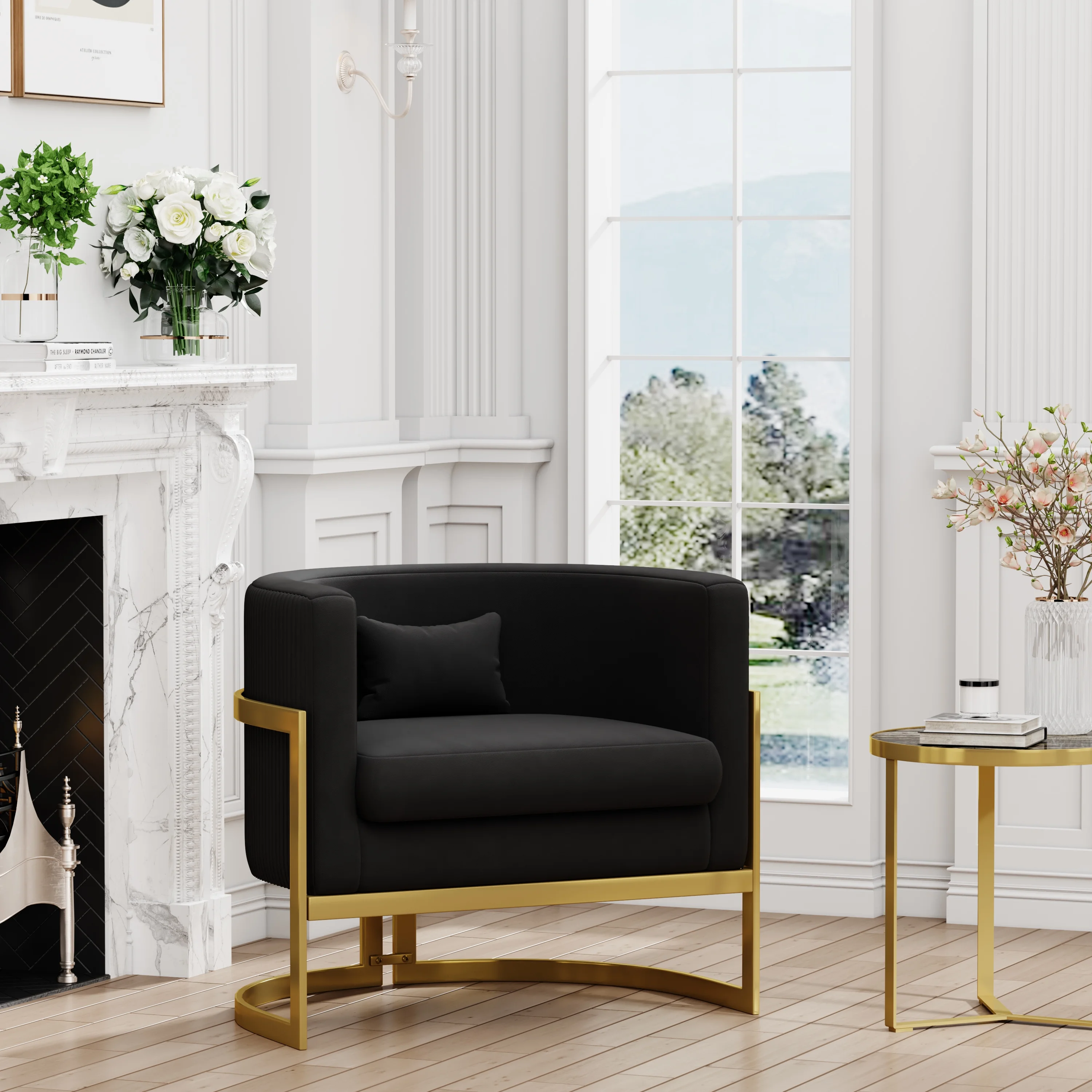 Apeaka Velvet Barrel Living Room Accent Chair, Modern Mid Century Arm Lounge Chairs Single Sofa Tub Bucket Club Chair for Bedroom