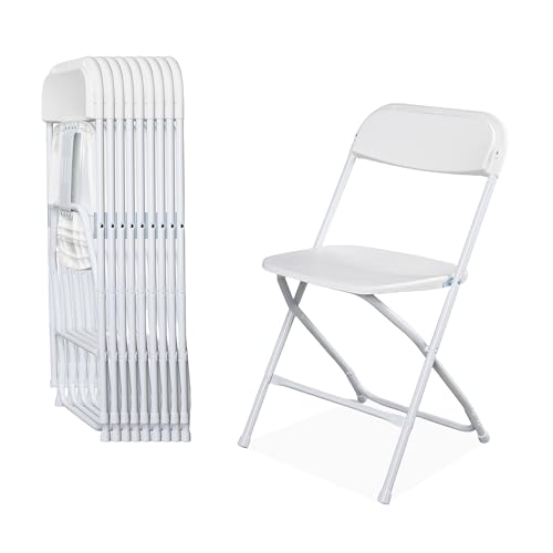 OLLODOT 10 Pack White Folding Chairs with 350-LBS Capacity, Lightweight Portable Indoor Outdoor Chairs, Stackable Commercial Seat with Steel Frame for Office, Party, Events, Wedding, Kitchen &Dinning