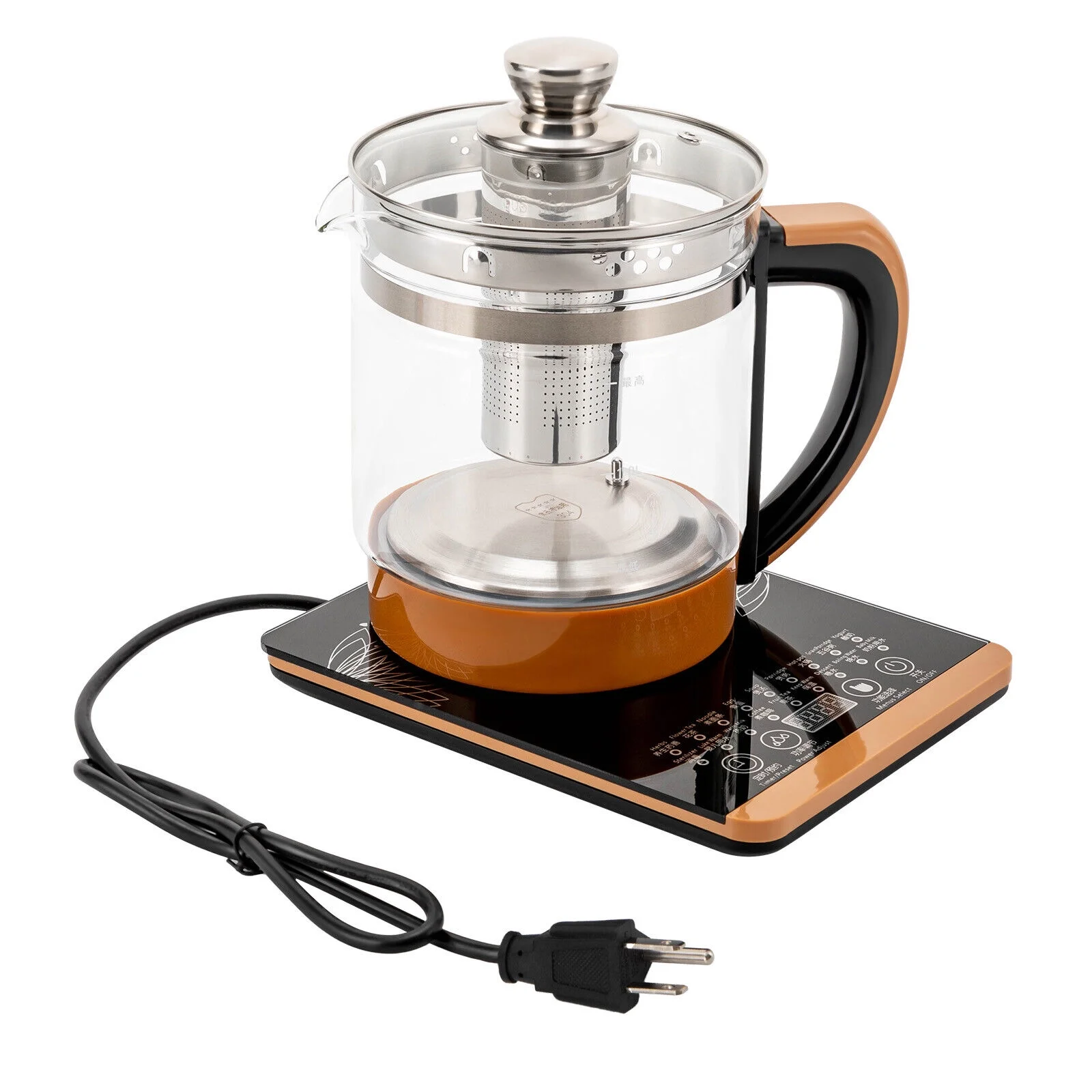 Electric Kettle 1.8L Electric Health Pot Automatic Kettle Health Pot,Tea Maker, Black Flower Tea, Kitchen Kettle Tea Pot 110V 800W Multifunction Food-Grade Stainless Steel (Brown)