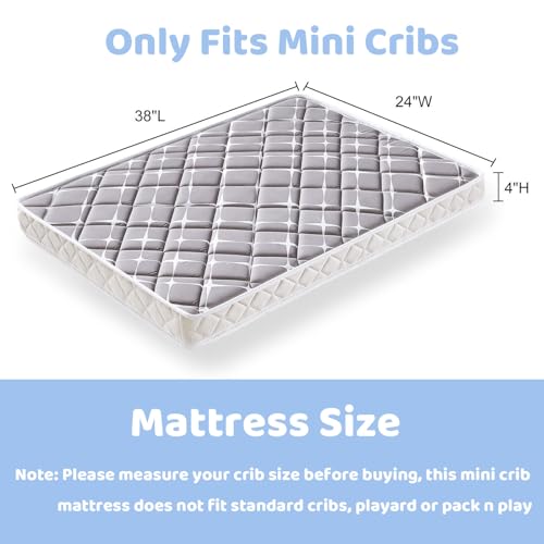 Mini Crib Mattress - 38x24x4 Inch- Dual Sided with Firm Support and Comfort Foam- Breathable, Quiet and Odorless, Fits Most Mini Cribs (Does Not Fit Playard or Standard Crib)