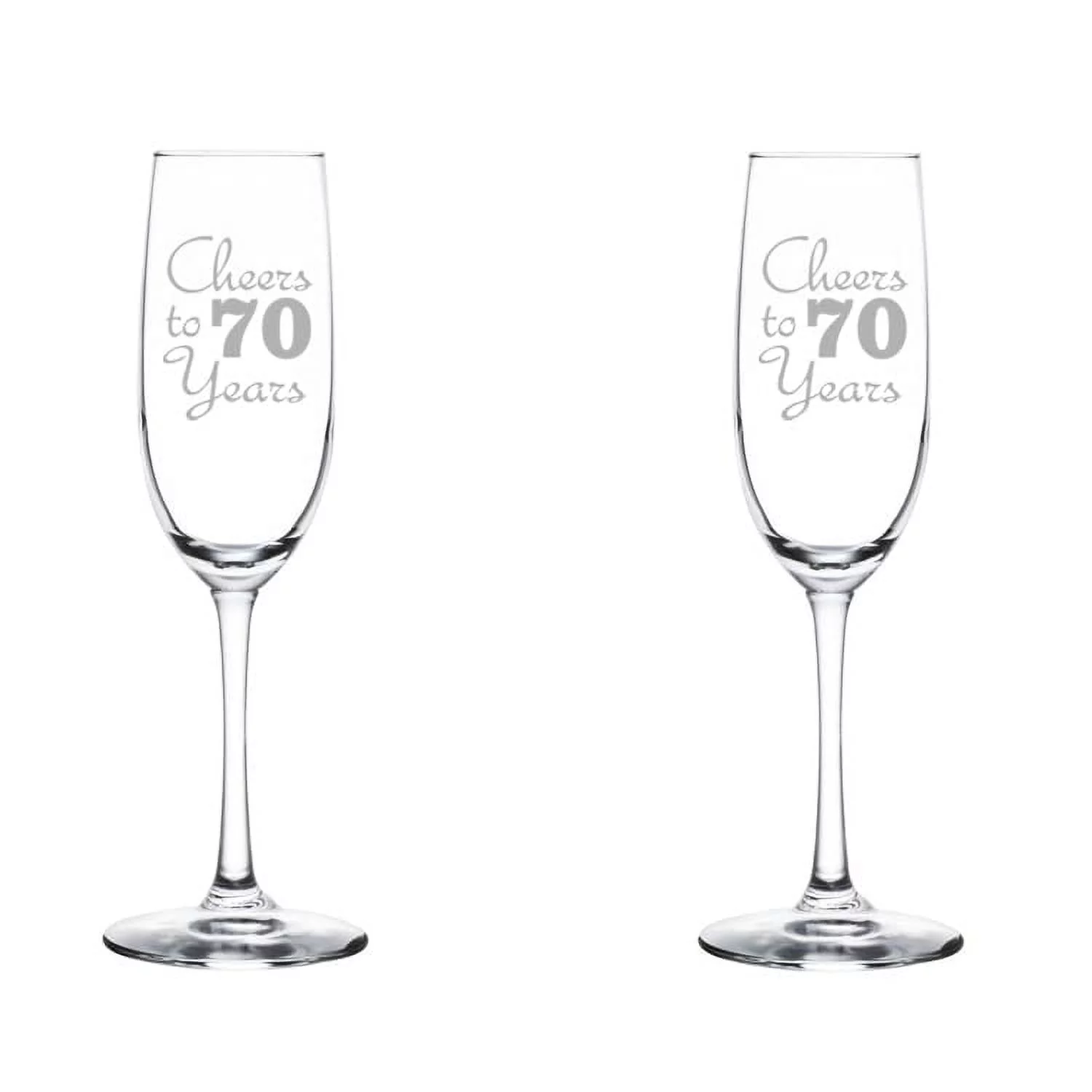 Set of 2 Glass Champagne Flutes Sparkling Wine Glasses Birthday Anniversary Cheers 70 Years (8 oz Stemmed)