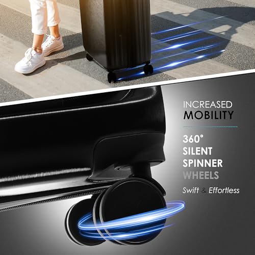 22 Inch Carry On Luggage 22x14x9 Airline Approved, Carry On Suitcase with Wheels, Hard-shell Carry-on Luggage, Durable Luggage Carry-On, Black Small Suitcase with Cosmetic Case