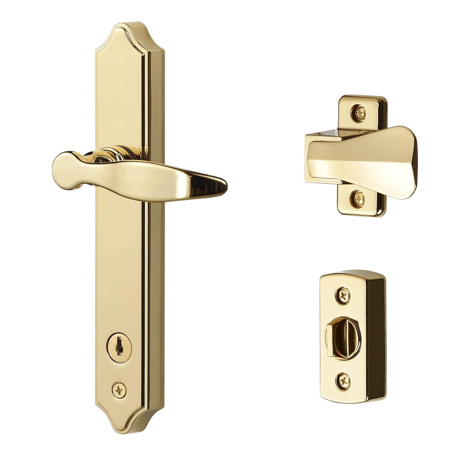 Ideal Security SK1215BB ML Lever Set for Storm and Screen Doors with Keyed Deadbolt, 2-Posts with Tie-Down Screw, Bright Brass