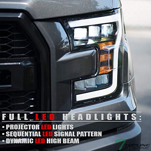 7422457161197 Compatible With 2015-2017 Ford F150 Black Housing Full LED Sequential Tri Projector Headlights With Amber Reflector