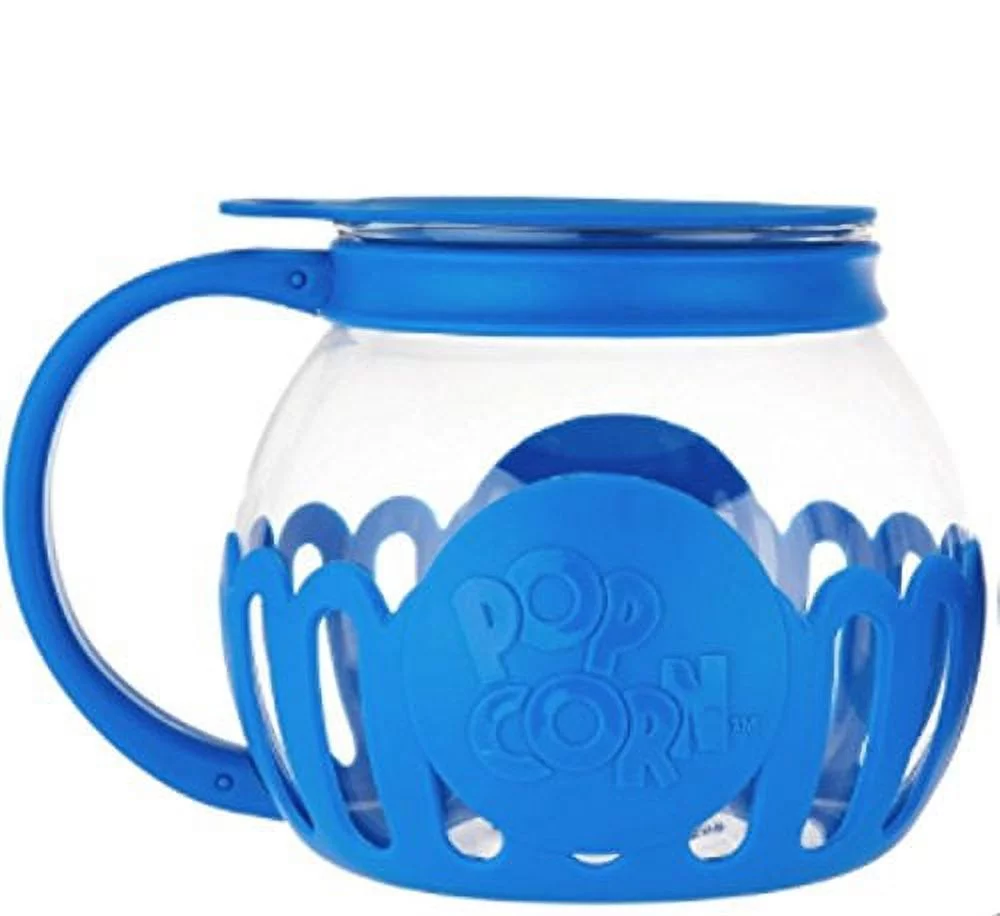 Ecolution Micro-Pop Microwave Popcorn Popper 3QT - Temperature Safe Glass w/Multi Purpose Lid (Large, Blue)
