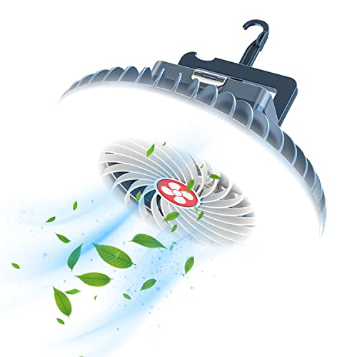 Portable Camping Fan with LED Lantern XTAUTO USB Rechargeable Waterproof Tent Fan with Hanging Hook Magnet Survival Kits for Indoor Outdoor Hiking Car Office Desk Outdoor Emergency Power Outage 2-pack