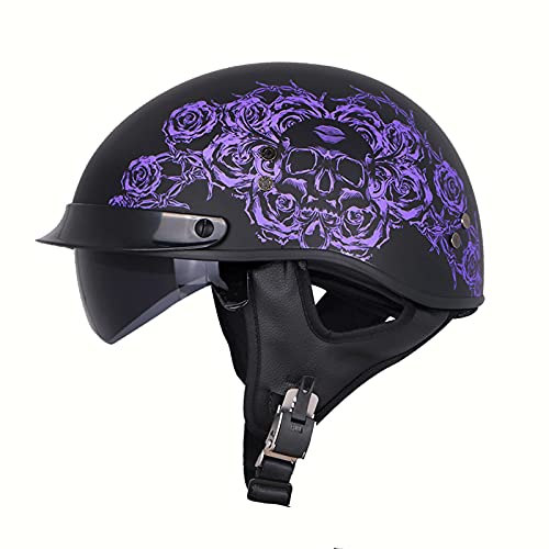qloijnv Motorcycle Helmet Motorcycle Half Helmet, Half Open Helmet Motorcycle Half Helmet Sun Visor Quick Release Buckle DOT Approved Half Face Helmets for Men Women