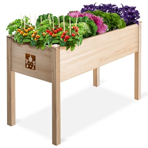 Raised Garden Bed with Legs 48x24x30 - Natural Cedar Wood Elevated Planter Box with Bed Liner for Flowers, Veggies, Herbs - 200lb Capacity