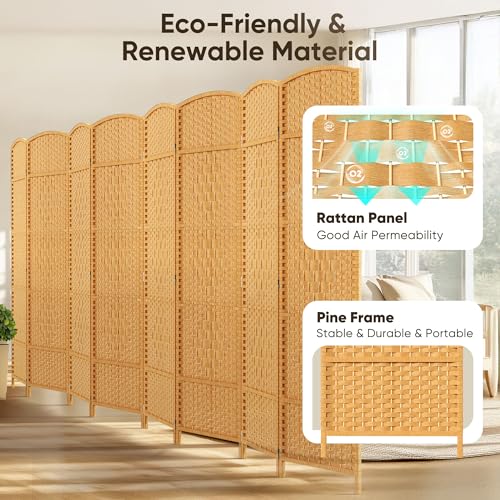 JOSTYLE Folding Privacy Room Divider, 4 Panel Screen Divider 6 ft. Tall Freestanding Extra Wide Rattan Room Partition Wall Separation Dividers, Grey