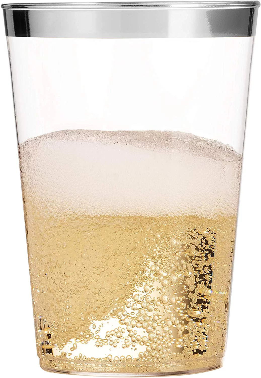 100 Silver Plastic Cups 14 Oz Clear Plastic Cups Tumblers Silver Rimmed Cups Fancy Disposable Wedding Cups Elegant Party Cups with Silver Rim