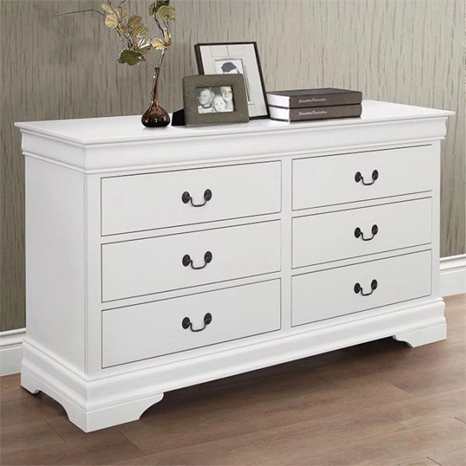 Kingfisher Lane Louis Philippe 6 Drawer Double Dresser in White