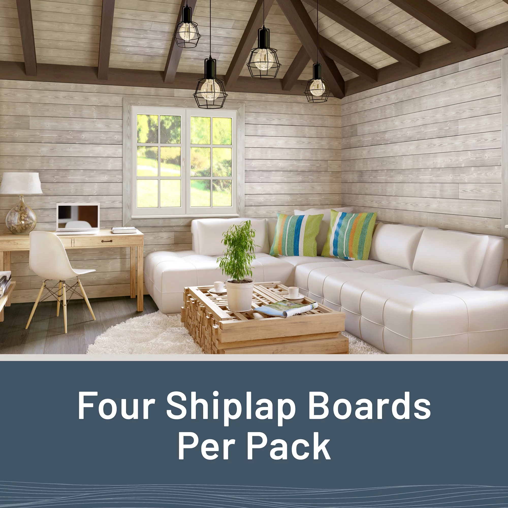 UFP-Edge Charred Wood Shiplap Boards, 4-Pack, Smoke White