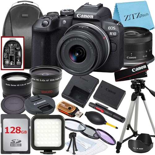 Canon EOS R10 Mirrorless Camera with RF-S 18-45mm Lens + 128GB Memory Card + Backpack + Widgeangle + ZeeTech Accessory Bundle (Renewed)