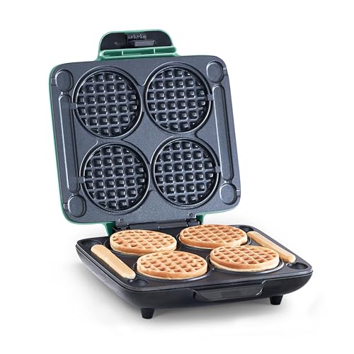 DASH Multi Mini Waffle Maker: Four Mini Waffles, Perfect for Families and Individuals, 4 Inch Dual Non-stick Surfaces with Quick Release & Easy Clean - Aqua