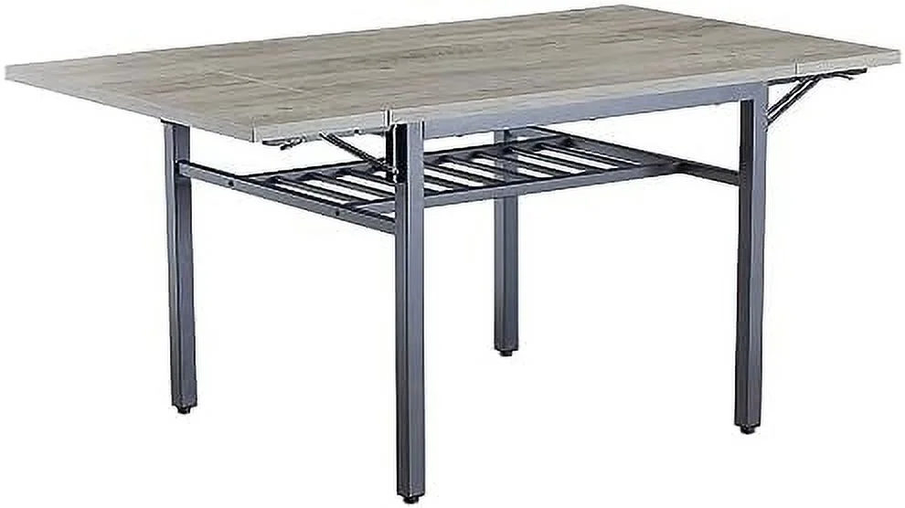 TJUNBOLIFE Extendable Dining Table  63.2\u201D Drop Leaves Dining Table with Metal Legs and  Rack  Rectangular Folding Kitchen Table for Space Saving Seats for 2 3 4 5 6 People (Grey)