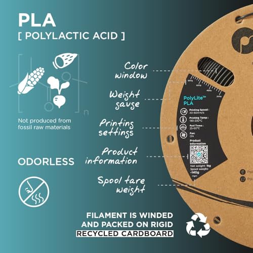 Polymaker PLA Filament, Black 3D Printing PLA Filament 1.75mm 1kg - PolyLite 3D Printer PLA Filament, Dimensional Accuracy +/- 0.03mm, Compatible with Most 3D Printer, Black