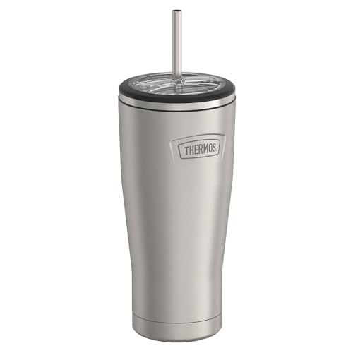 THERMOS ICON SERIES, Stainless Steel Cold Tumbler with Lid and Straw - 24 Ounce, Matte Stainless Steel - Vacuum Insulated Tumbler