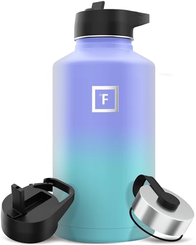 IRON °FLASK Camping & Hiking Hydration Flask with 3 Lids - Stainless Steel, Double Walled & Vacuum Insulated Water Bottle - Leak Proof & BPA Free (Midnight Black, Straw - 40 oz)