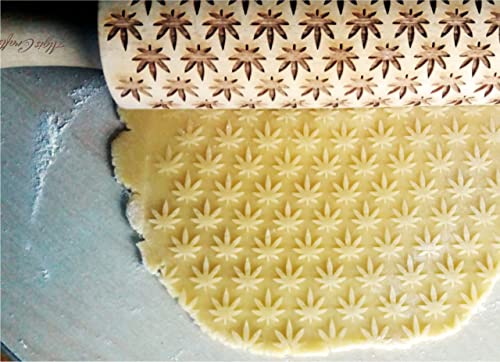 LOTUS embossing rolling pin with Lotus flower Pattern. Dough roller for embossed cookies and Pottery by Algis Crafts