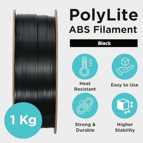 Polymaker ABS Filament 1.75mm Black, ABS 3D Printer Filament 1.75mm Heat Resistant 1kg - PolyLite ABS 3D Printing Filament 1.75mm, Strong & Durable, Dimensional Accuracy +/- 0.03mm