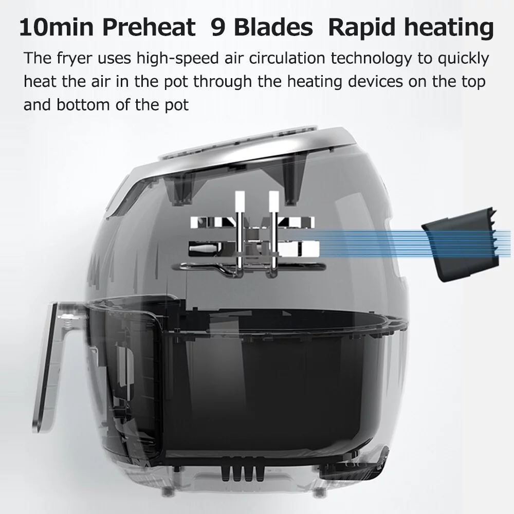 Air Fryer 7L Large Capacity Household Non Stick Pan Smart Touch Screen 1800W High Power can be Intelligently Timed without Oil Frying