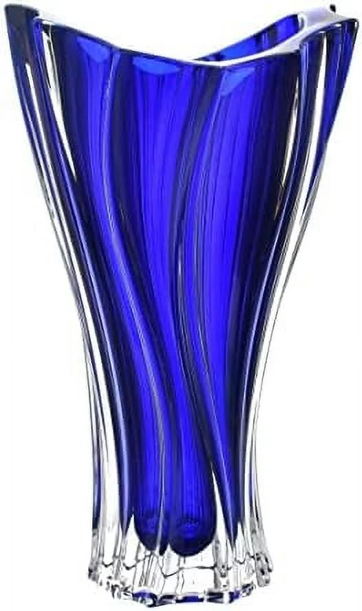 Bohemian Crystal Glass Vase 12''-Height Deep Blue ''Plantica'' European Design Centerpiece Flower Vase Home Decor Wedding Birthday Housewarming Anniversary