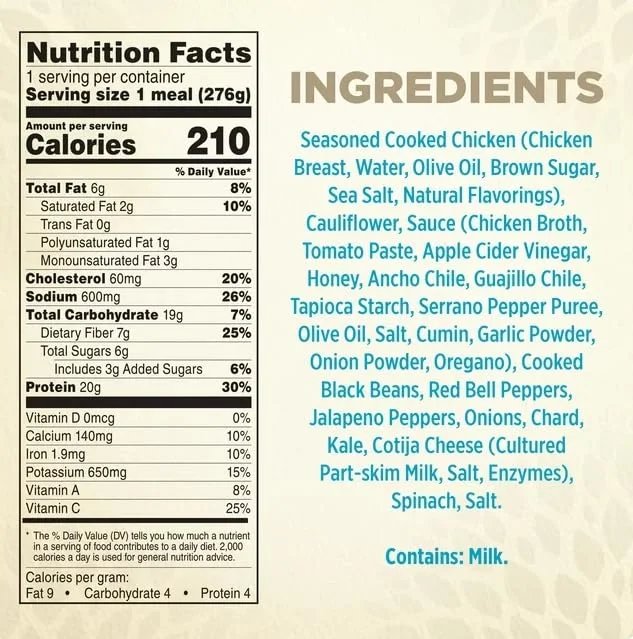 Healthy Choice Power Bowls Spicy Black Beans Chicken & Riced Cauliflower Frozen Meal with ice cold pack , 9.25 oz - Pack of 6
