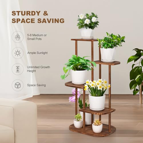 5 Tier Wood Plant Stand for Multiple Plants Indoor Plant Shelf Multi-Tier Flower Pot Holder Corner Display Rack