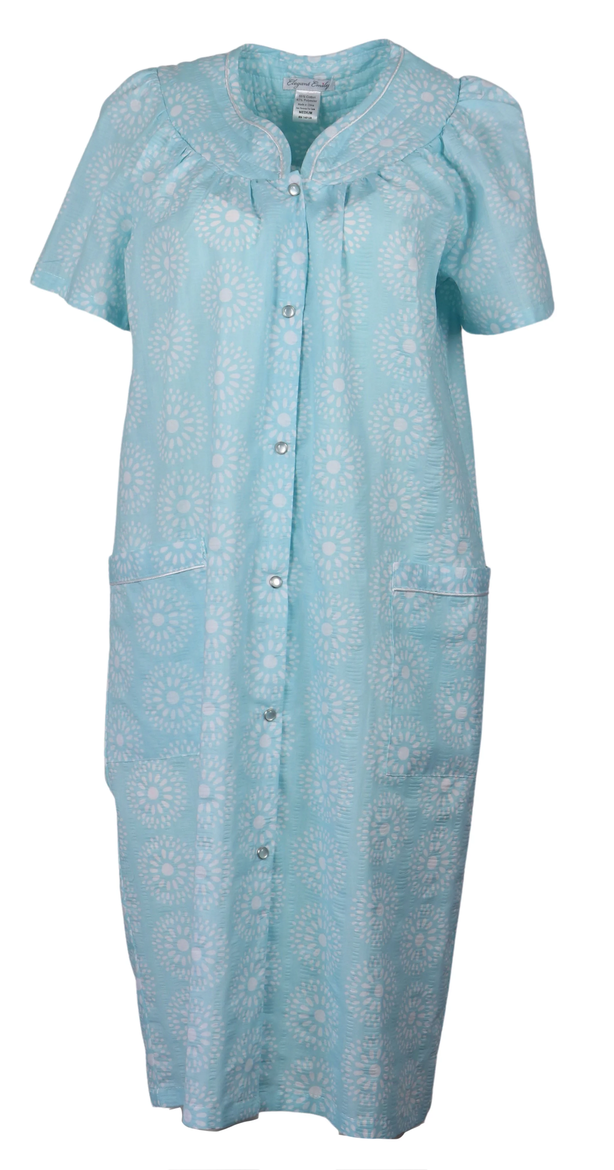 Elegant Emily Women's Snap-Front Duster Robe With Pockets - Aqua Mandalas - X-Large