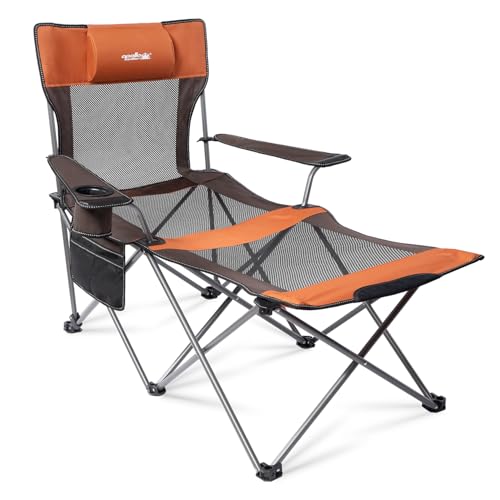 apollo walker Camping Chairs for Adults - 6 Legged Beach Chair with Foot Rest, Adjustable 90° - 135° Reclining Lounge Chair Outdoor, Folding Chairs for Outside with Detachable Pillow & Carry Bag Grey