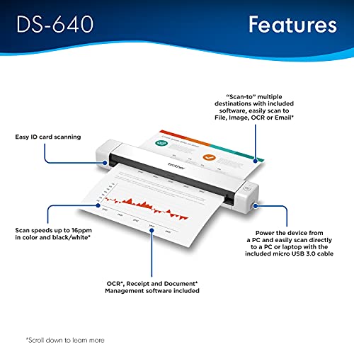 Brother DS-640 Compact Mobile Document Scanner, (Model: DS640) 1.5