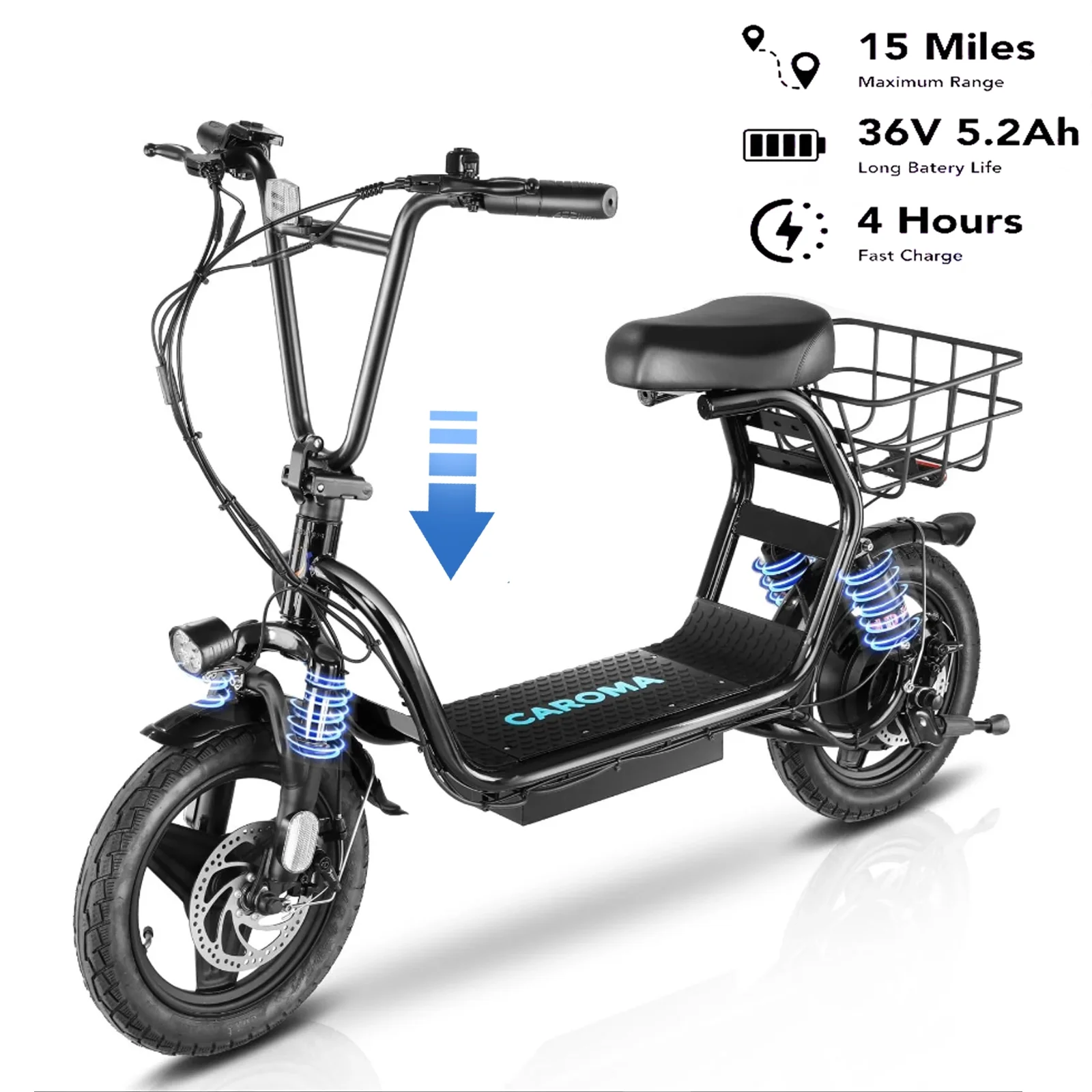 Caroma Peak 500W Adults Electric Scooter with Seat, 14
