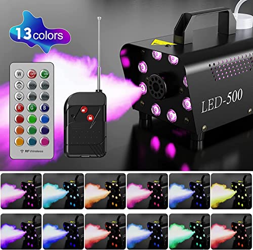 Fog Machine with 8 LED Lights,Smoke Machine with 13 Colorful LED Lights Effect,500W and 2000CFM Fog with Remote Control,Indoor, Perfect for Halloween, Party,Weddingand Stage Effect