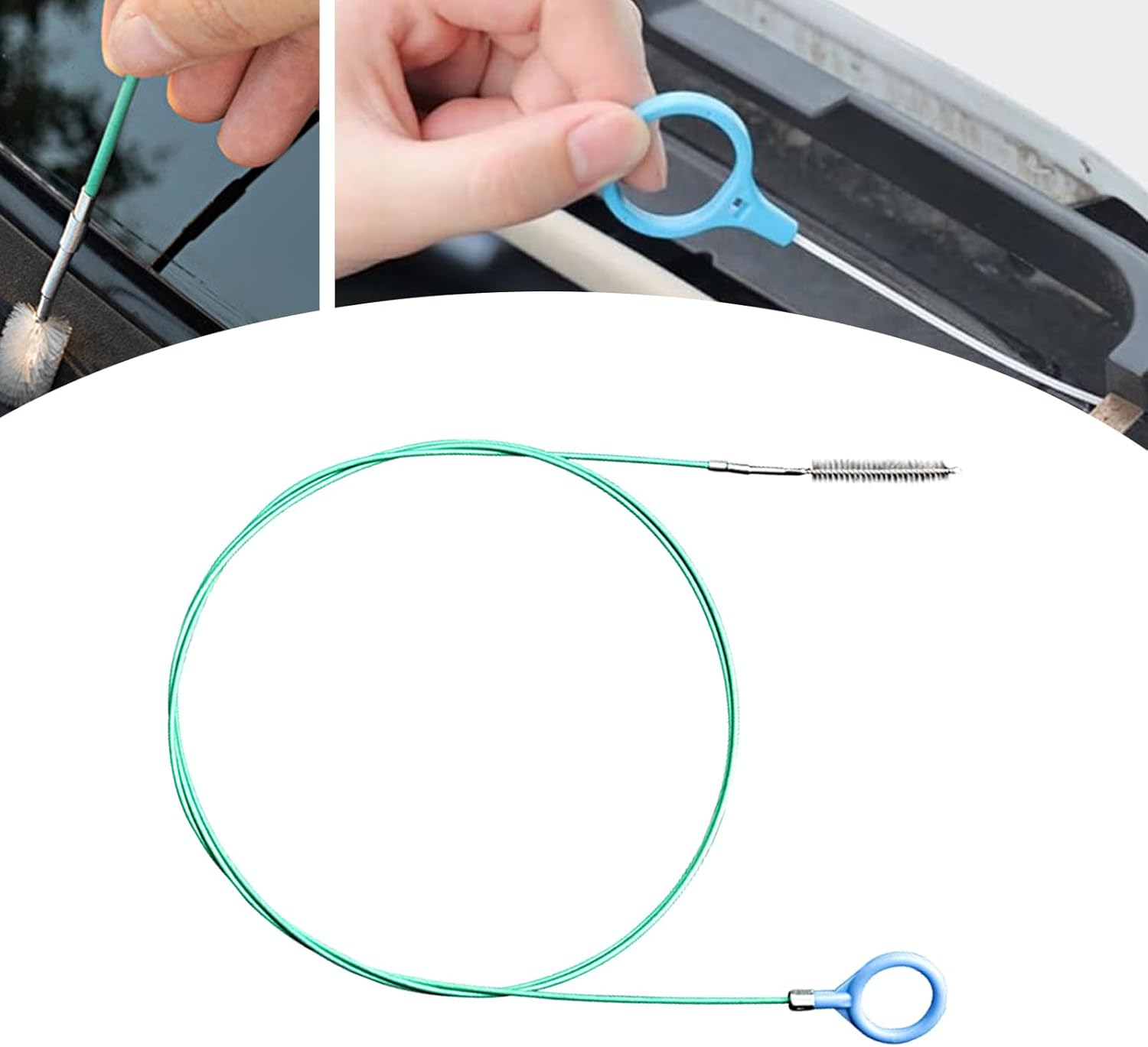 Pack-1 Car 9.8Ft Flexible Drain Hole Unblocker, Air Conditioning Pipe Unblocking Slender Drain Tool, Rotatable Comprehensive Cleaning Brush, Universal for Car Home Cleaning Accessory (Green)