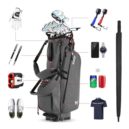 KVV Lightweight Golf Stand Bag with 7 Way Full-Length Dividers, 5 Zippered Pockets, Automatically Adjustable Dual Straps，Elegant Design